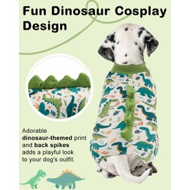 CuteBone Dinosaur Costume Dog Pajamas, Stretchy Spandex Crystal Velvet Sleepwear Coat for Small Dogs, Soft & Warm Pet Outfit Clothes for Cold Weather, Cozy Pullover Design COSP05S