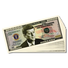 John F. Kennedy (JFK) Million Dollar Bill - 10 Count with Bonus Clear Protector & Christopher Columbus Bill