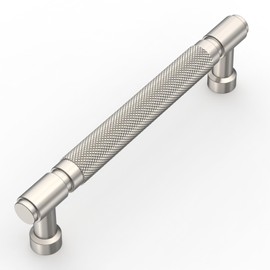 ROMATEE 10 Pack 5 Inch(128mm) Cabinet Pull Brushed Satin Nickel knurled Kitchen Cabinets Handles Black Cabinet Hardware for Cupboard Square Kitchen Pulls for Cabinets Drawer Handles