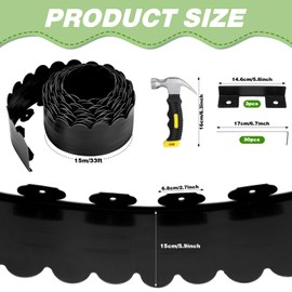 FoldTier 6 Inch Tall 33 ft Length No Dig Landscape Plastic Edging Kit with Hammer Spikes Plastic Garden Flower Bed Edging Landscape Edging Border for Gardens Border Lawn Grass Yard (Black,Wave)