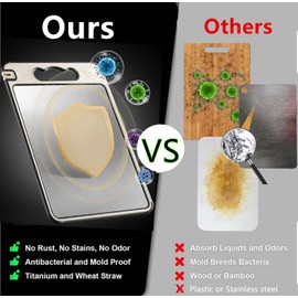 Titanium Cutting Board, 14.5×10In Double Sided Titanium & Wheat Straw PP BPA-free Cutting Board, Anti Slip Dishwasher Safe Come with Knife Sharpener Juice Groove & Garlic Grater