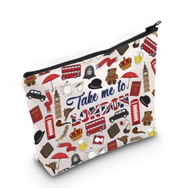 WZMPA England London Travel Makeup Bag London Travel Gift Take Me To London Zipper Pouch Bag British Theme Travel Merchandise, Take London, Fit