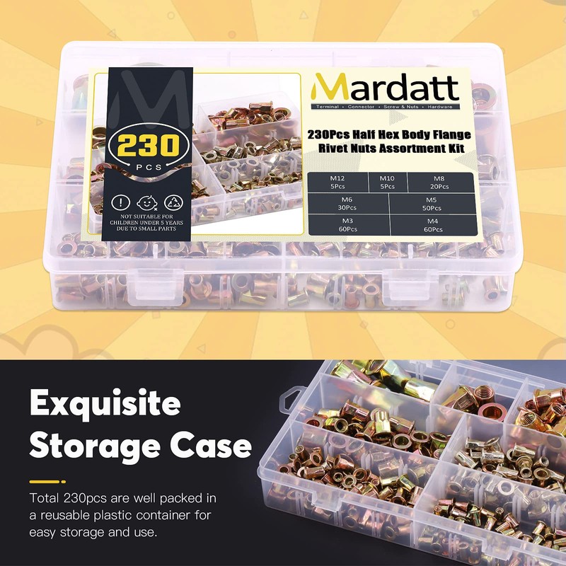 Mardatt Metric Hex Rivet Nut Assortment Kit M3 M4 M5