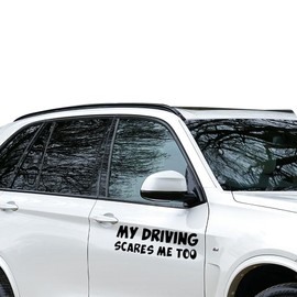2Pcs My Driving Scares Me Too Bumper Sticker for New Drivers Christmas Gifts for Men Women 8" Car Stickers and Decals Funny Vinyl Decals for Cars Waterproof Car Window Decorations for Outside