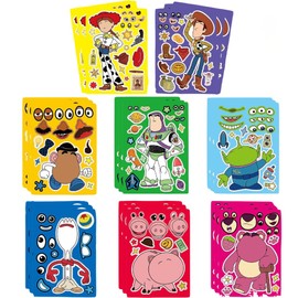 24 Sheets Cartoon Make a Face Stickers, Make Your Own DIY Stickers for Kids, Art Crafts Suitable for Birthday Party Supplies Gifts (Toy Inspired)