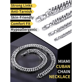 ChainsHouse Men’s Stainless Steel Big Link Necklace, Cuban Chain for Kids, Boys, Solid Choker, Punk, Hip-Hop, Gold Plate, Black, Width 5/7/10/13 mm Length 46/51/55/61/66/71/76 cm, Stainless Steel, No