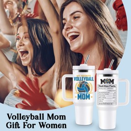 Culaiwan Volleyball Mom Tumbler 40oz with Handle Lid and Straw, Volleyball Team Gift for Mom from Son Daughter, Mother's Day, Birthday, Christmas Gift for Women