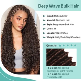 18 Inch 200g Deep Wavy Hair for Braiding Boho Hair for Braiding Deep Water Wave No Weft, Wet and Wavy Braiding Hair Extensions (4#, 18 inch, 50g/bundle x 4)