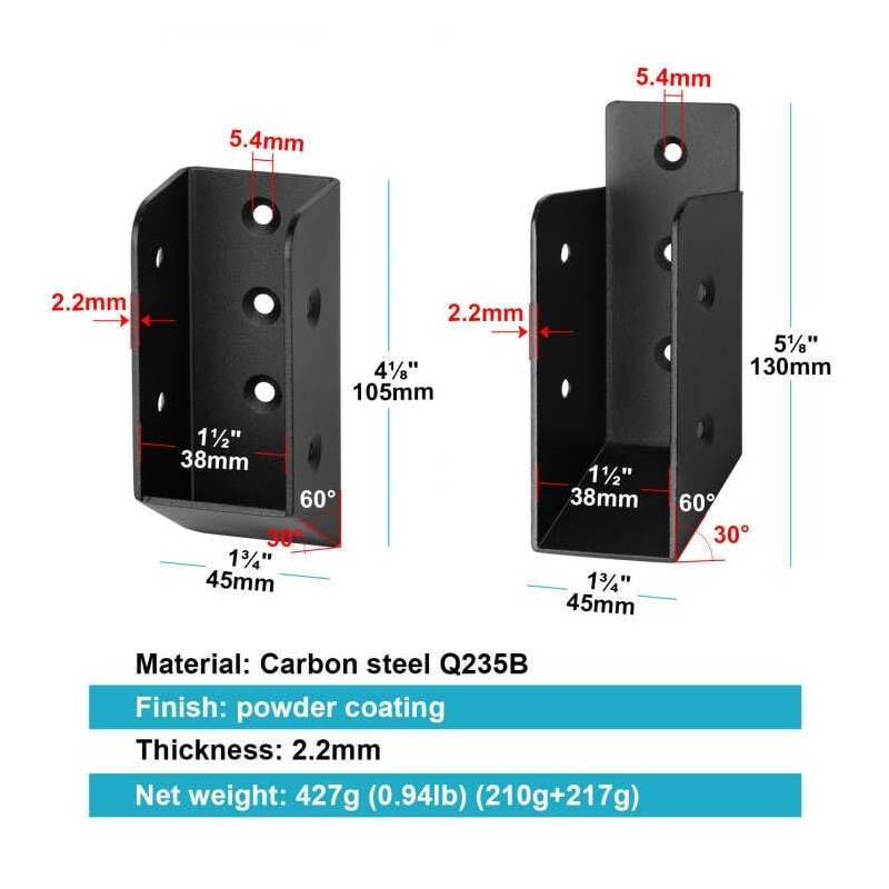 MOUNTAIN_ARK 4 Pair 2x4 Black Deck Fence Railing Bracket for