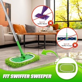 Set of 4 Reusable Microfiber Mop Pads Compatible with Swiffer Sweeper, Dry Sweeping Cloths, Washable Wet Mopping Cloth Refills for Floor Cleaning (Mop is Not Included) (4 Pack, Green)
