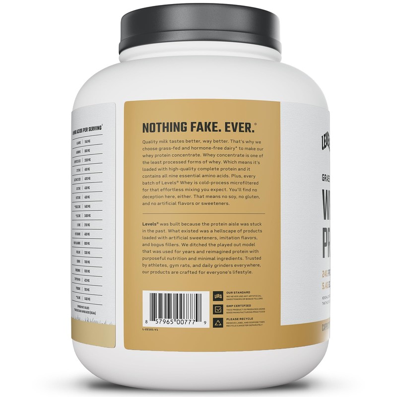 Levels Grass Fed Whey Protein Powder, No Artificials, 24G of