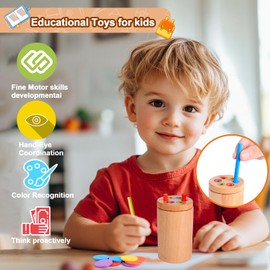 BUSOHA Montessori Toys for 1 2 3 Year Old - Wooden Color Sorting Sensory Toys for Toddlers, Fine Motor Skills Developmental Games, Busy Board Gifts for Baby Boys Girls