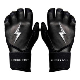 BRUCE BOLT Chrome Series Long Cuff Black Batting Glove - Black Youth Medium