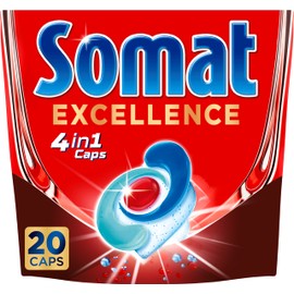 Somat Excellence 4-in-1 Caps (20 Caps), Quick Resolution Dishwasher Tablets, Somat Caps for Excellent Cleaning and Shine Even in the Eco Program and at Low Temperatures