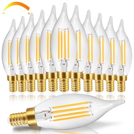 weddeg Dimmable E12 LED Candelabra Bulbs 60 Watt Equivalent, 2700K Warm White 700 Lumen Chandelier Light Bulbs, 6W Flame Tip CA11 Candle Light Bulbs, 90+CRI, 12-Pack