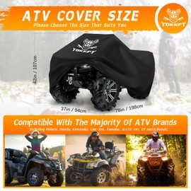Tokept ATV Cover, Heavy Duty Black Waterproof Oxford Fabric Protective 4 Wheeler Quad Cover for 78" Kawasaki Honda Polaris Yamaha (78''L x 37''W x 42''H)