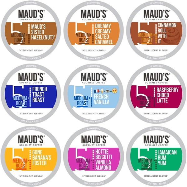 MAUD'S Flavored Coffee Variety Pack, 40ct. Recyclable Single Serve Flavored Coffee Pods - 100% Arabica Coffee California Roasted, Keurig Flavored Coffee K Cups Compatible Including 2.0