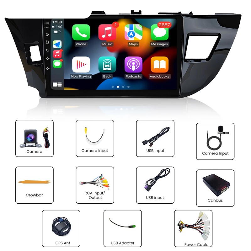 Unbranded Apple Carplay For Toyota Corolla 2014-2016 Android12 Car Stereo