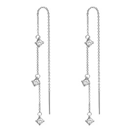Andtry Silver Dangle Earrings for Women Trendy, Dainty Long Hanging Chain Hypoallergenic CZ Threader Earrings Jewelry