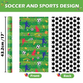 WERNNSAI Soccer Wrapping Paper Roll - 1 Roll 17”x 33 ft Happy Birthday Wrapping Paper Roll Reversible Sports Soccer Print Gift Wrap Paper Boys Wrapping Paper Polka Dot Design Bday Party Favor
