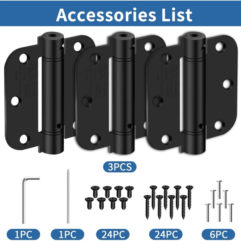 IOQ 3 Pack 3.5 Inch Self Closing Door Hinges 5/8"