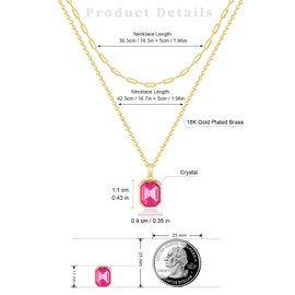 Secroma Gold Layered Necklaces for Women, 18k Gold Plated Crystal Necklace Paperclip Choker Emerald Green Jewelry for Women Gifts (Pink)