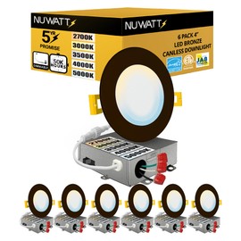 NUWATT 6 Pack 4 Inch Ultra-Thin Bronze LED Recessed Lighting, 5CCT 2700K/3000K/3500K/4000K/5000K Selectable, 630 Lumens, IC Rated, Dimmable Canless Wafer Light, Slim Panel Light, Metal J-Box, ETL