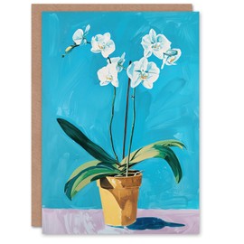 Artery8 White Orchid Flower Pot Painting Greeting Birthday Card Him Her All Blank