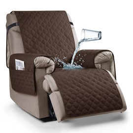 Ruaozz 100% Waterproof Recliner Chair Cover Non-Slip Reclining Cover for Recliner Chair Washable Chair Seat Cover with Elastic Straps for Kids, Dogs, Pets (Dark Brown, 23'')