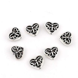 PEPPERLONELY 50pc Antique Silver Alloy Spacers Heart Butterfly Beads 12 x10mm(4/8" x 3/8")