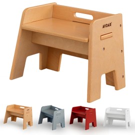 AVDAR Wooden Step Stool for Kids, 14” One Step Stool for Toddlers, Heavy Duty Non-tip Non-Slip Kids Step Stool for Bedroom/Kitchen