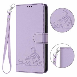 WBWONE Leather Case for OPPO Reno 13 (Reno13) 5G Magnetic Wallet Cover RFID Shell, Card Slots/Stand Bumper Foldable Cat Pattern Design - Rose Gold