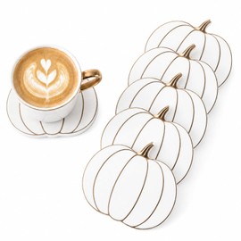 FoldTier 6 Pcs Marble Pumpkin Fall Coasters, Halloween Drink Coasters Pumpkin Cup Mat Pad for Thanksgiving Mugs Autumn Harvest Party, Gift for Home Bar Kitchen Office Housewarming Table Decoration