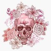 Pink Skull and Flowers Bumper Sticker Vinyl Decal 5"