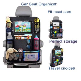 LNtech [2 pack] Car Backseat Organizer,Kick Mats Back Seat Protector with Clear Tablet Stand,Storage Compartments,Transparent Touchscreen Holder,Bottle Pockets,Essential for Travel (Black)