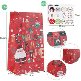 Naler 24 Bolsas de Papel Navidad Bolsa para Regalos, Dulces, Galletas, Bolsas de Envoltura de Regalos (3 Estilos, Rojo)
