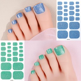 KTAABTR 6 Sheets Glitter Toe Nails Stickers Self Adhesive Waterproof Design Toe Nail Wraps Strips Pink Gold Blue Glossy Gel Toenail Strips for Women DIY Manicure Tips Party Nails Decoration Supply