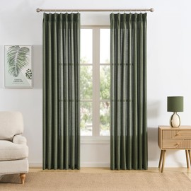 RAIN CITY Olive Green Curtains Pinch Pleated, Linen Sheer Curtain 84 Inches Long Privacy Light Filtering Bedroom Window Drapes with Hooks 2 Panels Set Boho Spring Home Decor 42x84 in