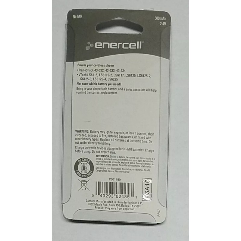 Enercell Phone Battery - 500 MAH - 2.4V - 2301189 -