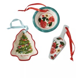 Pioneer Woman Christmas Ornaments 3pc Tree Tray Server and Pie Plate 2021 New