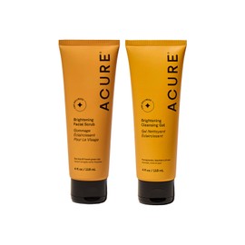 Acure Brightening Facial Scrub & Cleansing Gel Combo Pack - Exfoliating Face Wash & Gentle Daily Facial Cleanser for Radiant Skin with Sea Kelp, Pomegranate & Acai, 100% Vegan - 4 fl oz (2 Pack)