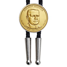 2014 Presidential Dollar BU Uncirculated Coin Simple Slide 36" black Leatherette Cord Silver Bolo Tie NEW - Herbert Hoover (1929-1933 Years Served)