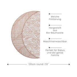 Toddlekind 100% Organic Cotton 48" Reversible Quilted Luxe Play Mat for Babies/Toddlers, Multifunctional, Sea Shell (Nude Pink)