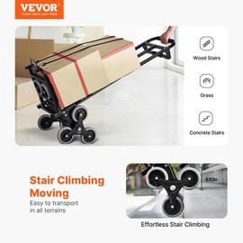 VEVOR Stair Climbing Cart, 460 lbs Capacity Stair Climber Hand Truck and Dolly, Heavy-Duty Folding Trolley Cart with Dual Handle, 6 Wheels & 2 Elastic Ropes for Home Office Shopping Moving Warehouse