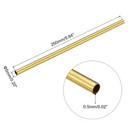sourcing map Brass Tube, 5mm OD 0.5mm Wall Thickness 250mm Length Round Pipe Tubing for Industry, DIY Projects