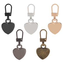 5pcs Zipper Pulls, Heart Shaped Zipper Pull Replacement 5 Colors Detachable Metal Zipper Handle Mend Fixer Zipper Tab Zip Repair Kit for Jacket Luggage Backpack Handbags Purse