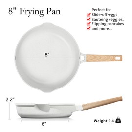ESLITE LIFE Nonstick Ceramic Frying Pan Skillet, Non-Toxic Egg Omelette Kitchen Cooking Pans Compatible with All Stovetops (Gas, Electric & Induction), PTFE & PFOA Free (White, 8'')