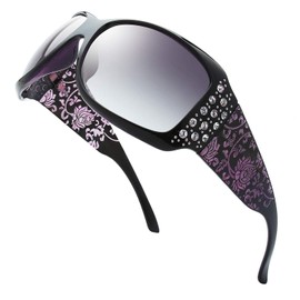 The Fresh Trendy Classic - anteojos de sol para mujer con diamantes de imitación con caja de regalo, L703 Crystal Negro / Púrpura Floral, 65 mm
