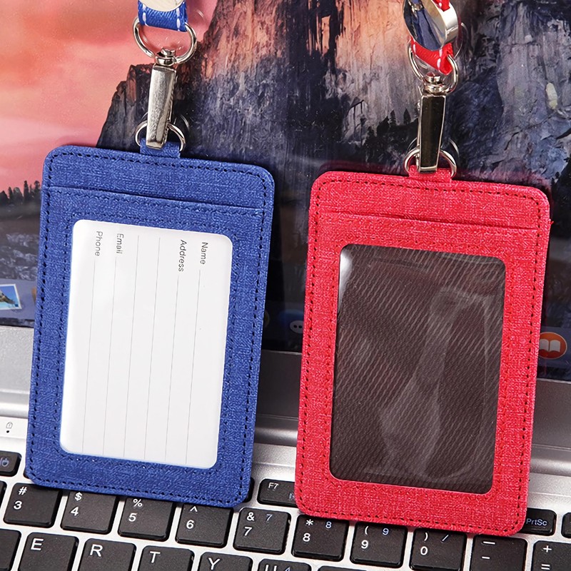 PU Leather ID Badge Holder with Clear Window, Vertical ID