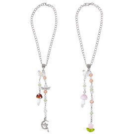 DELORIGIN 2 Stück Pilz Rückspiegel Hängeornament Schmetterling Blumen Perlen Charme Sonnenfänger Für Tasche Schlüsselanhänger Fenster Tür Garten Balkon Dekoration